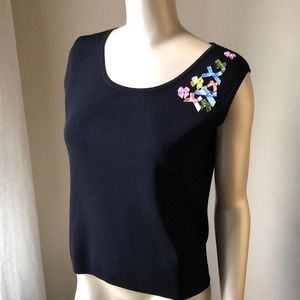 Vintage Joseph A. Black Tank Top with Colorful Ribbon Bow Appliqué Details -  XL